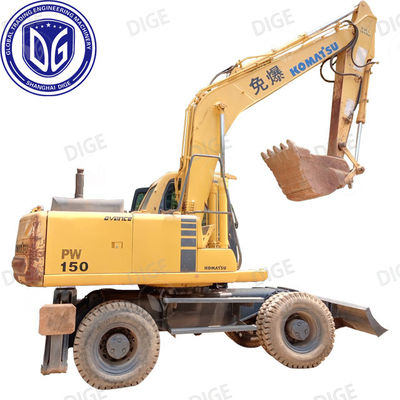 Komatsu PC150W 15 toneladas Excavadora de rodas usadas Direção hidráulica